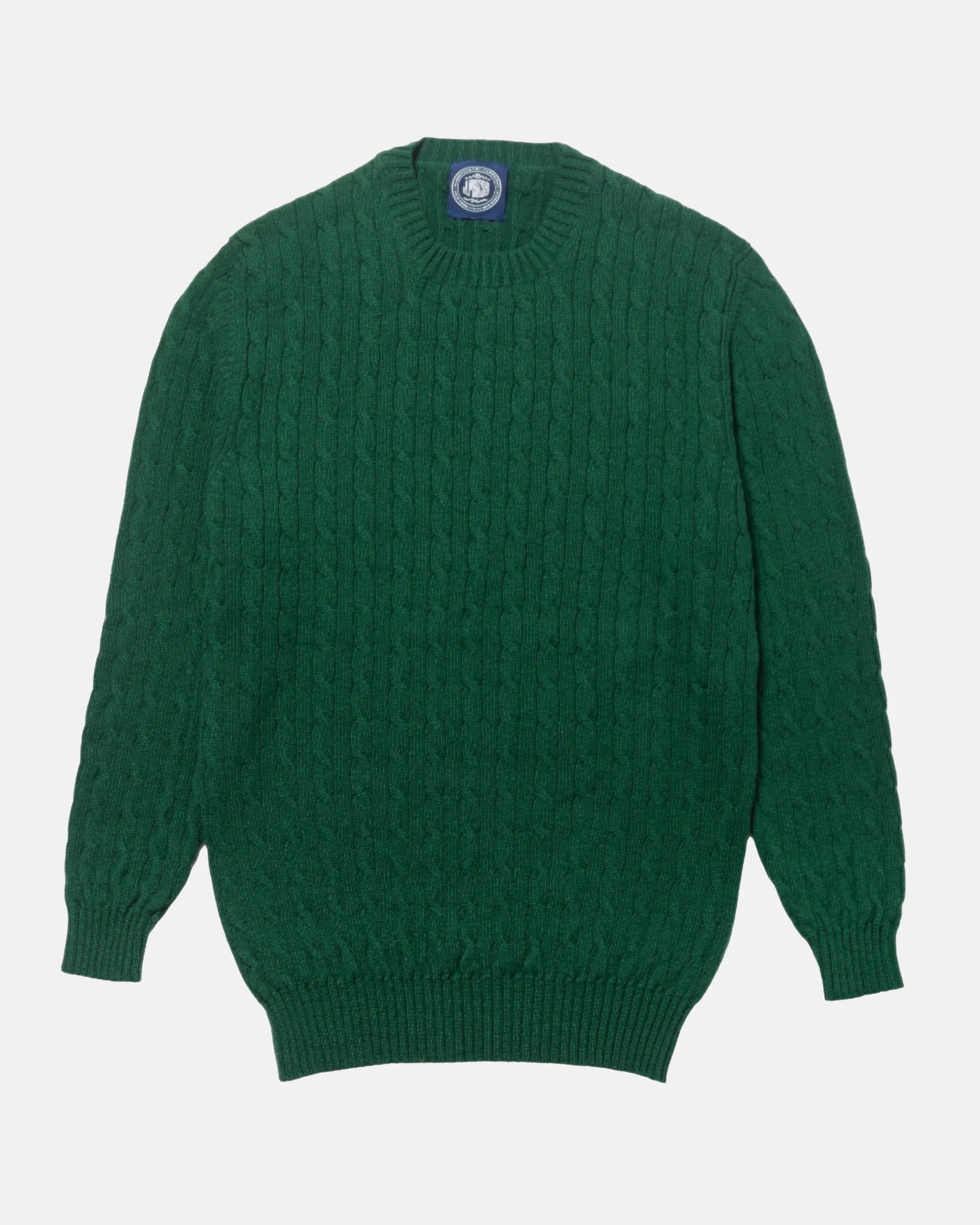 Made-in-Scotland Bottle Green Cable Knit Cashmere Sweater sold by J. Press