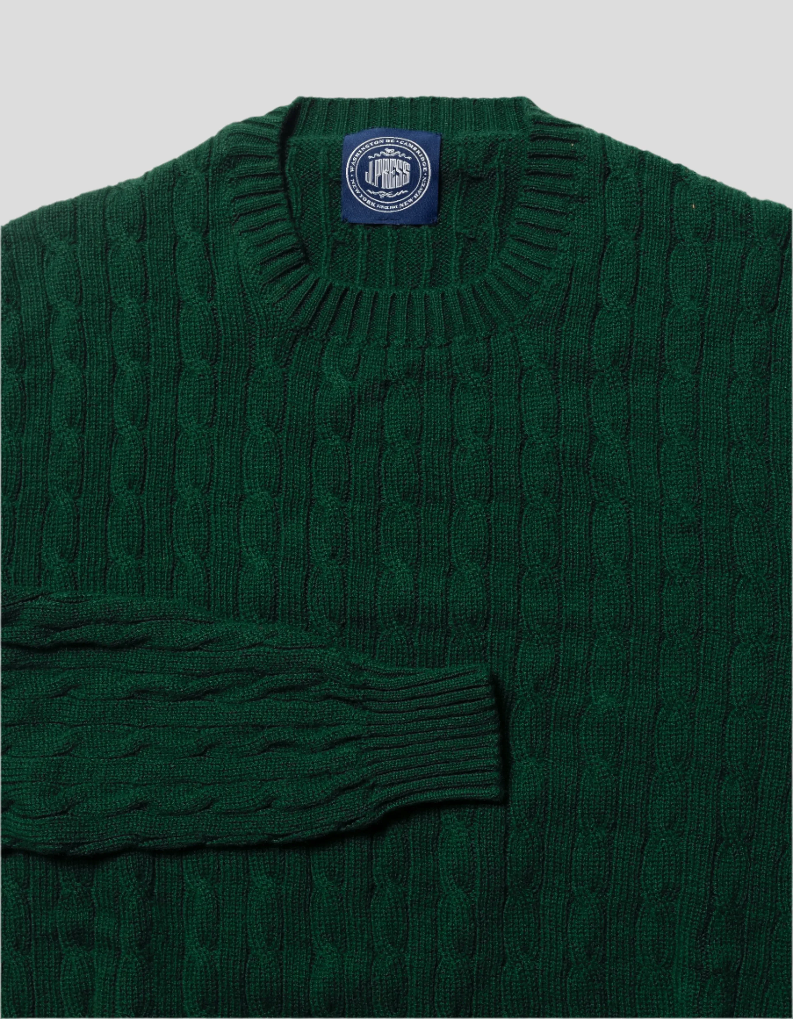 Made-in-Scotland Bottle Green Cable Knit Cashmere Sweater sold by J. Press product image thumbnail 2