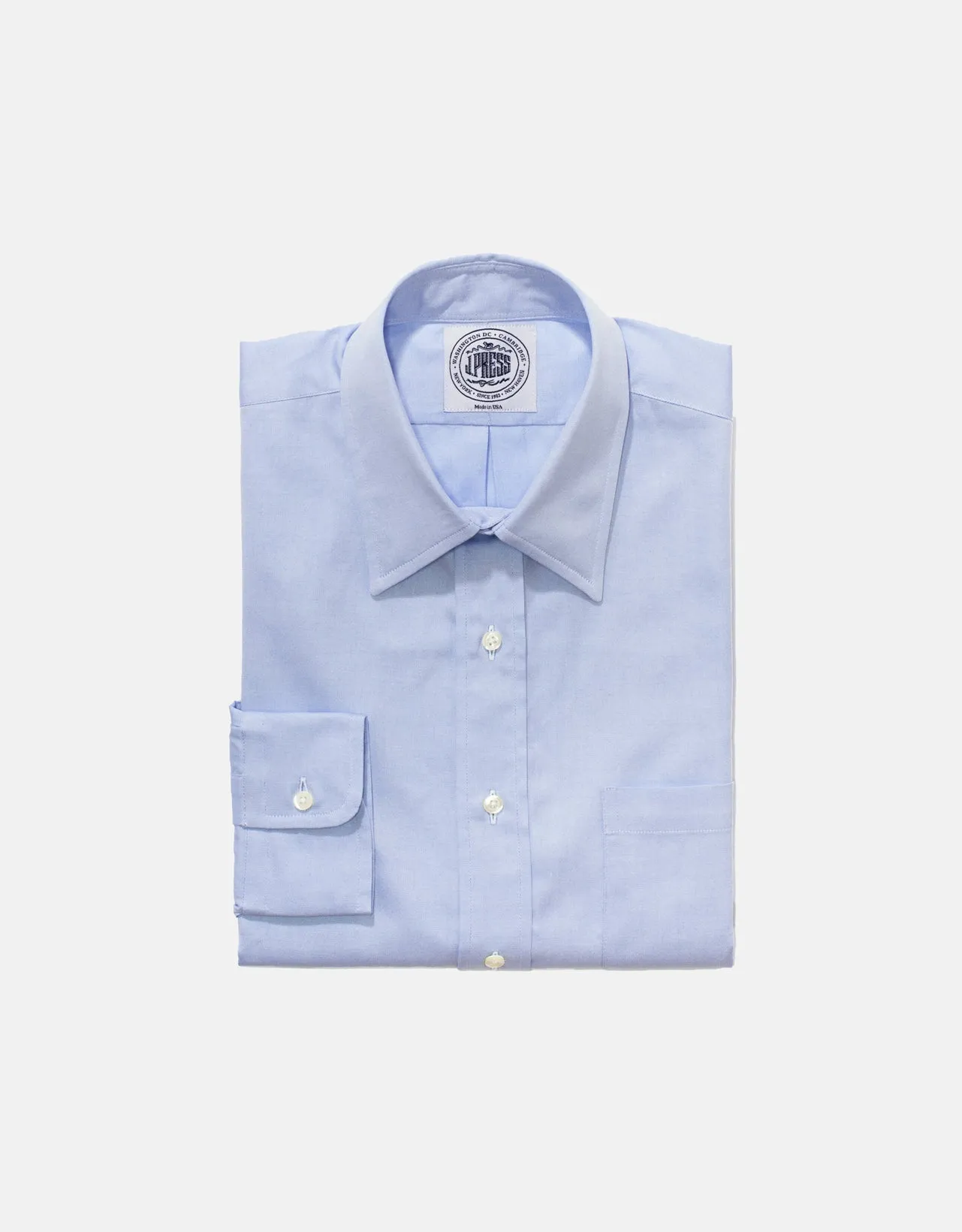 Made-in-USA Blue Pinpoint Oxford Point Collar Dress Shirt sold by J. Press