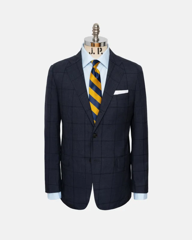 Made-in-USA Fox Brothers Char Blue Windowpane Suit sold by J. Press