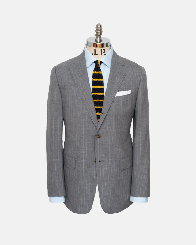 Made-in-USA Fox Brothers Light Grey Bead Stripe Suit sold by J. Press