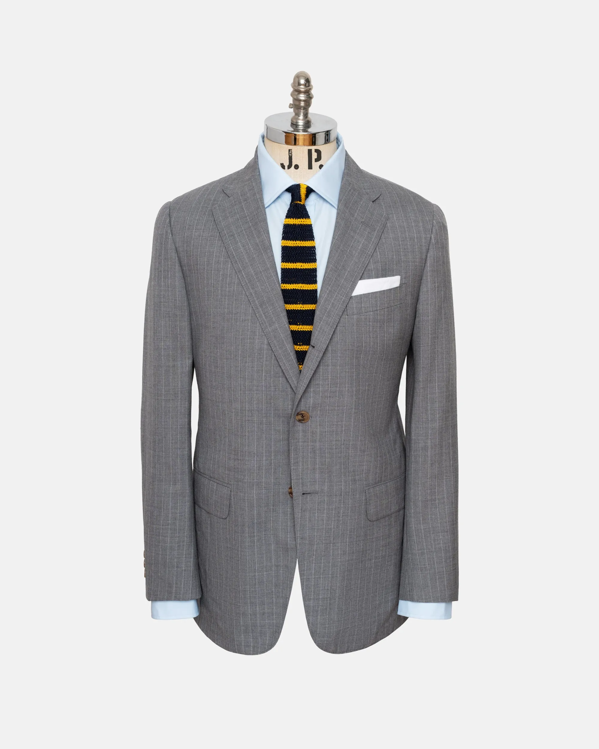 Made-in-USA Fox Brothers Light Grey Bead Stripe Suit sold by J. Press