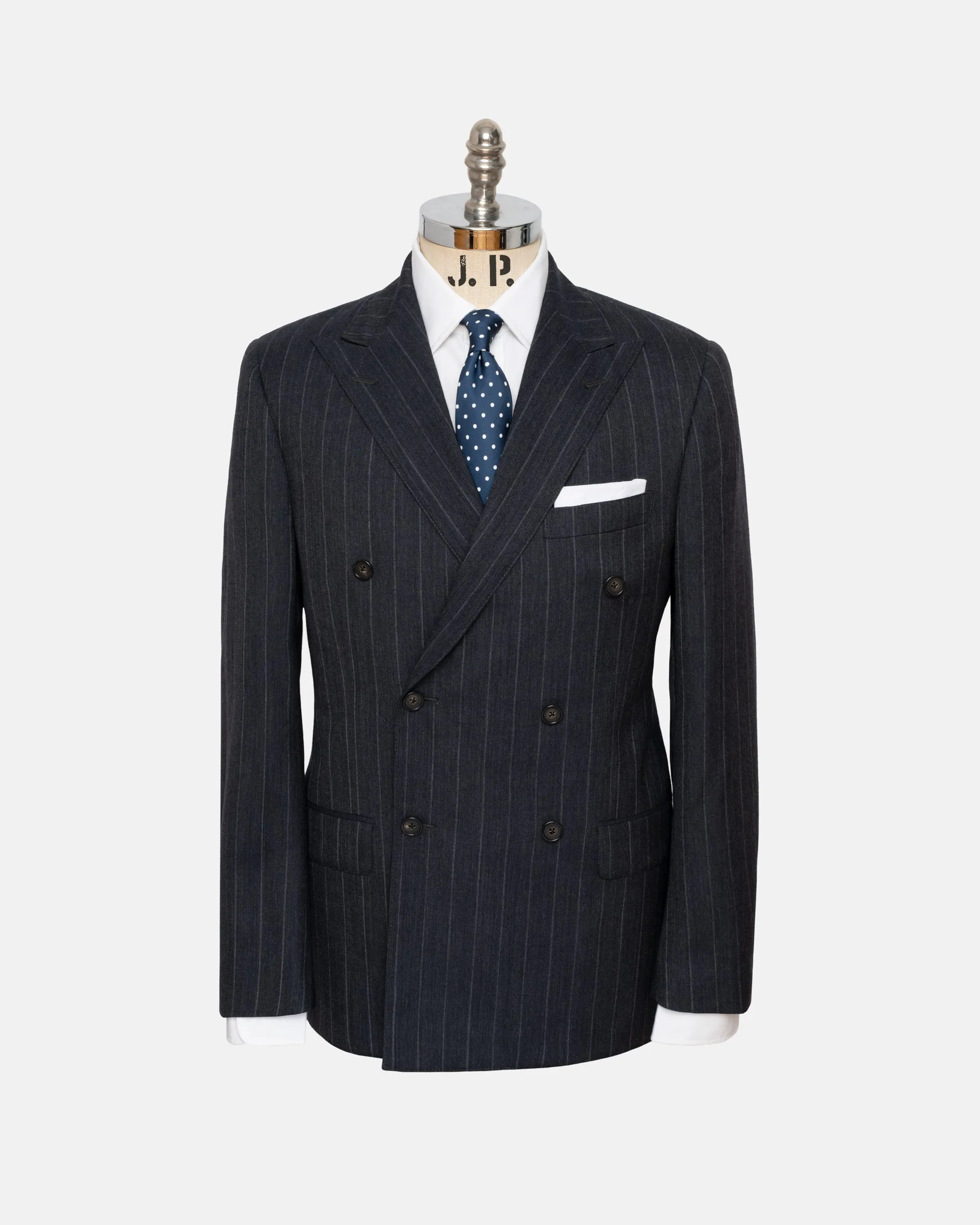Made-in-USA Fox Brothers Charcoal Chalk Stripe Double-Breasted Suit sold by J. Press