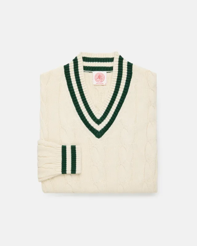 Ecru & Hunter Cotton Cricket Sweater sold by J. Press