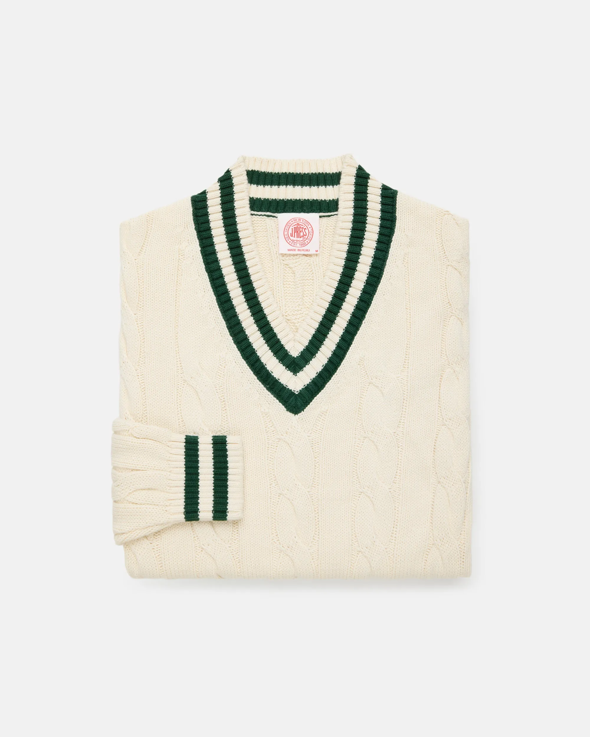 Ecru & Hunter Cotton Cricket Sweater sold by J. Press