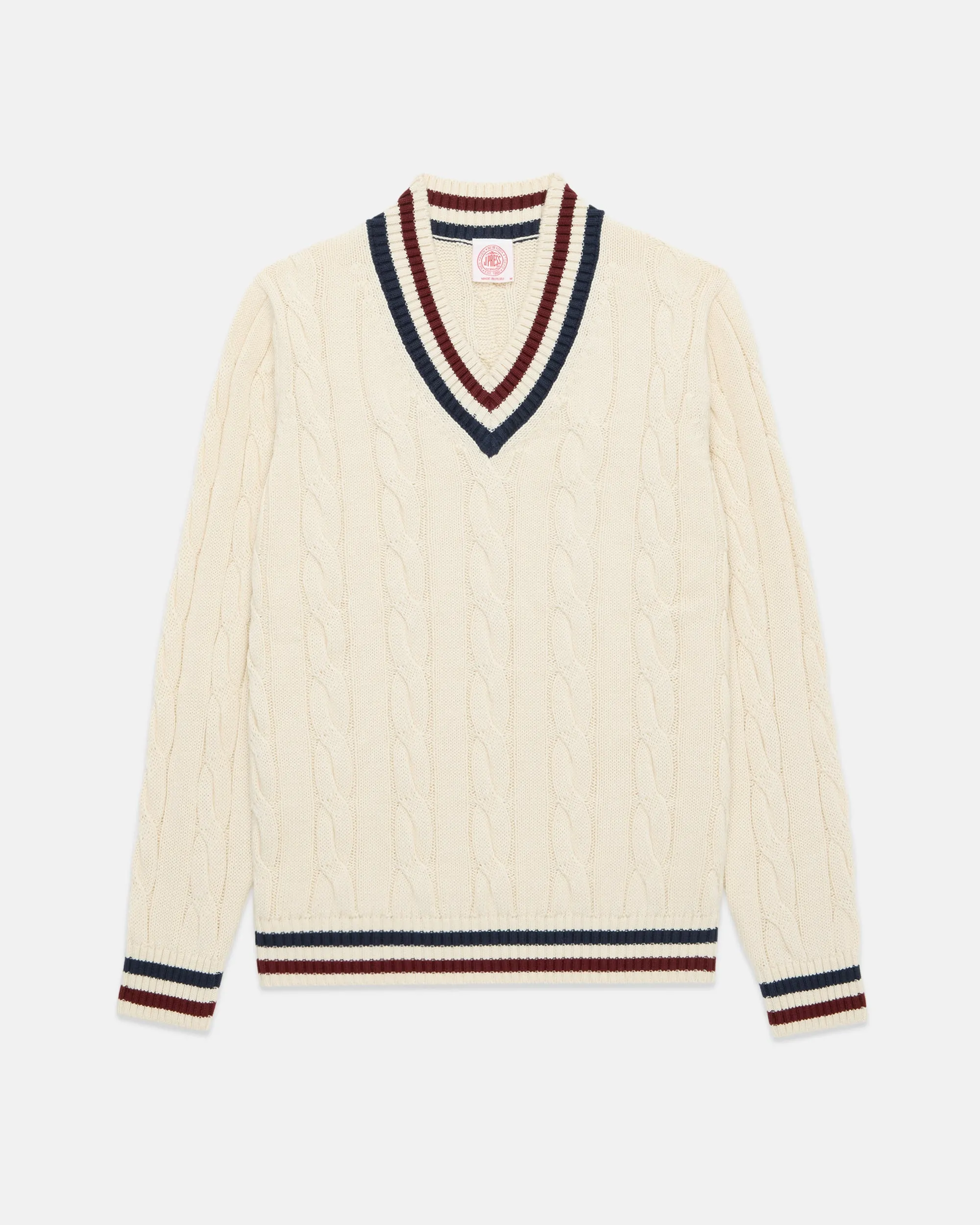 Ecru, Navy & Burgundy Cotton Cricket Sweater sold by J. Press product image thumbnail 2