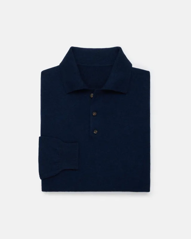 Made-in-Italy Navy Cashmere Long Sleeve Polo made by J. Press