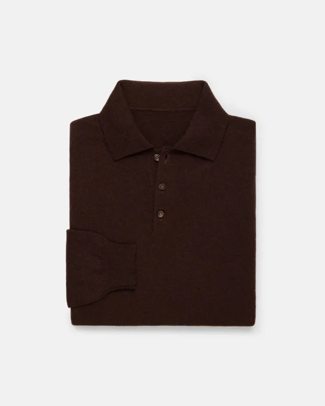 Made-in-Italy Brown Cashmere Long Sleeve Polo made by J. Press