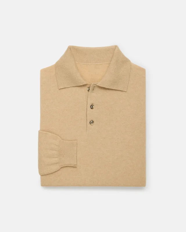 Made-in-Italy Tan Cashmere Long Sleeve Polo sold by J. Press