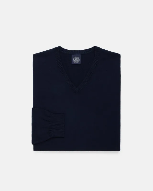 Navy Cotton/Cashmere V-Neck Sweater sold by J. Press
