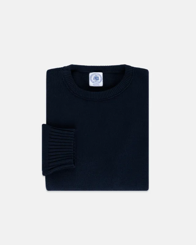 Made-in-USA Navy Chunky Cotton Crewneck Sweater sold by J. Press
