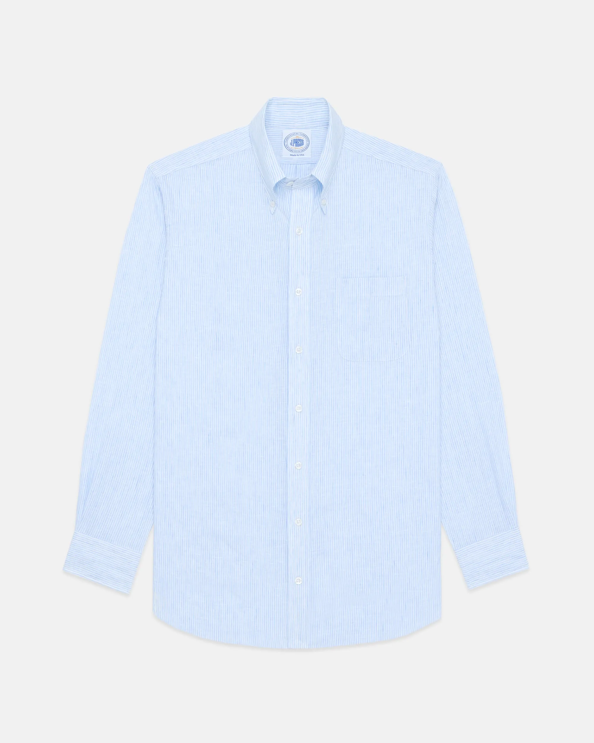 Made-in-USA Thomas Mason Light Blue Candy Stripe Linen Shirt - Classic Fit sold by J. Press product image thumbnail 2