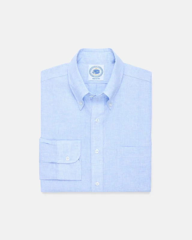 Made-in-USA Thomas Mason Light Blue Mini-Check Linen Shirt - Classic Fit sold by J. Press