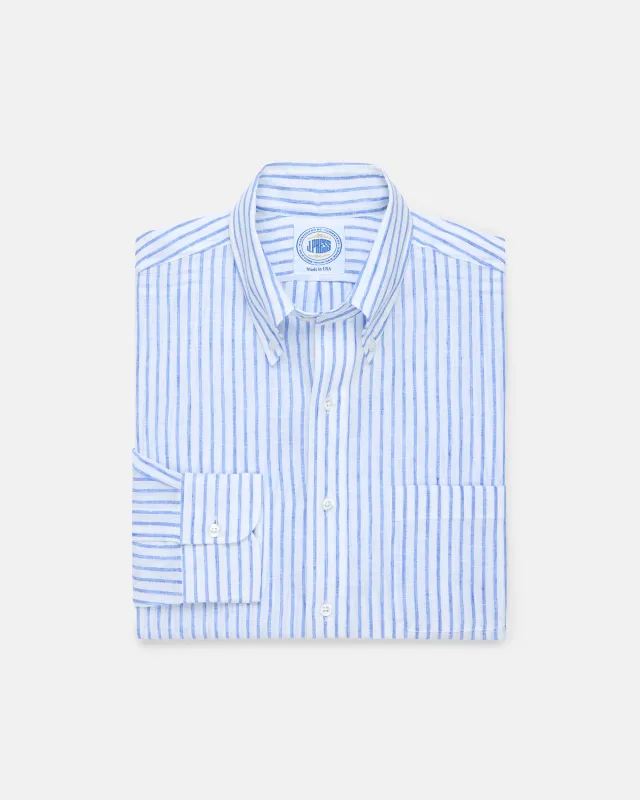Made-in-USA Thomas Mason Blue Blazer Stripe Linen Shirt - Classic Fit sold by J. Press