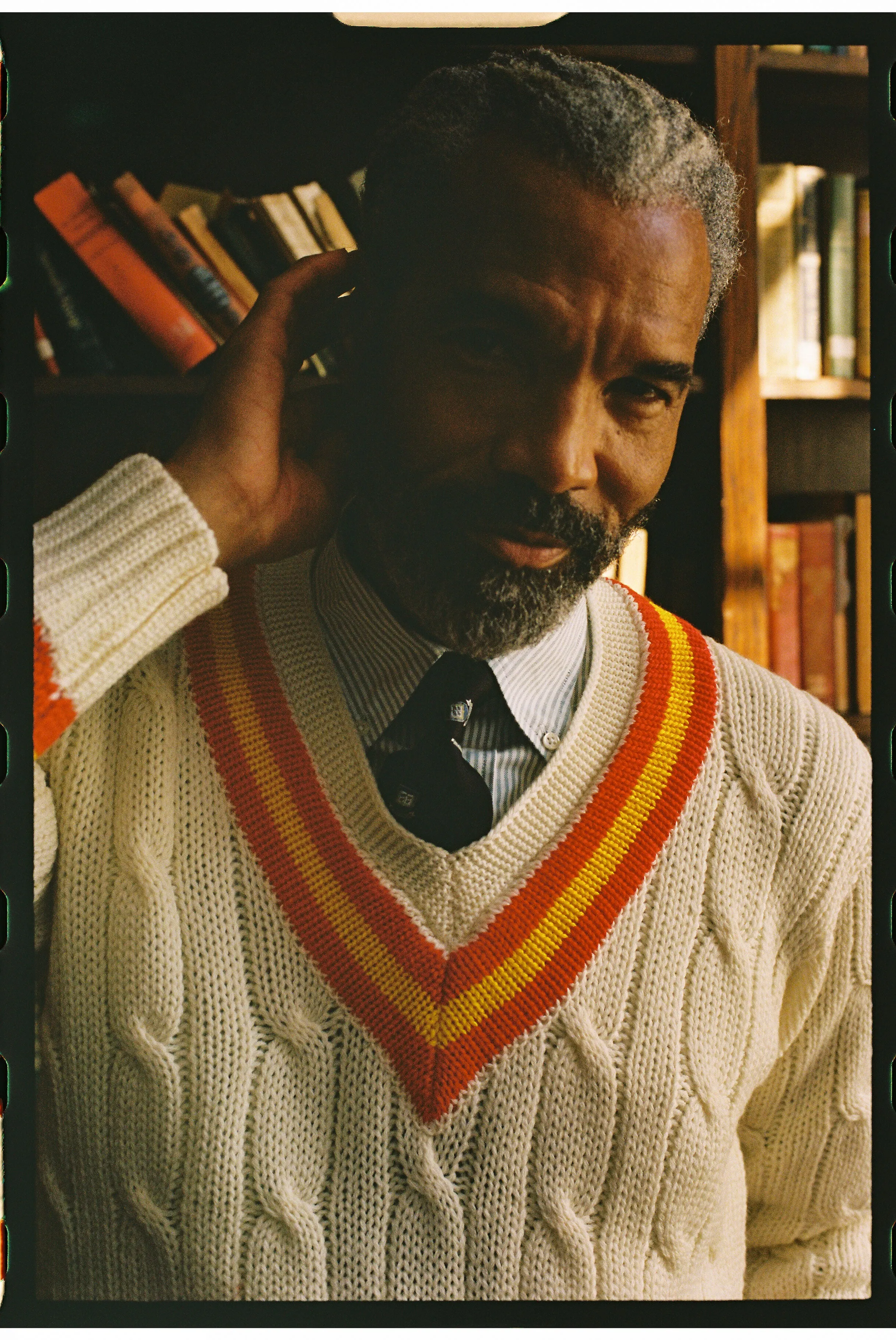 Made-in-England Red & Yellow Cable Knit Wool Cricket Sweater sold by J. Press product image thumbnail 4