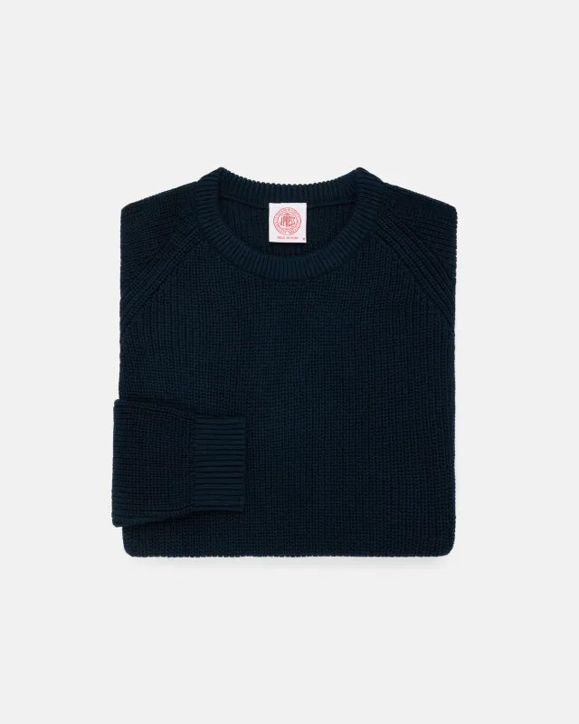 Navy Shaker Knit Cotton Crew Neck Sweater made by J. Press