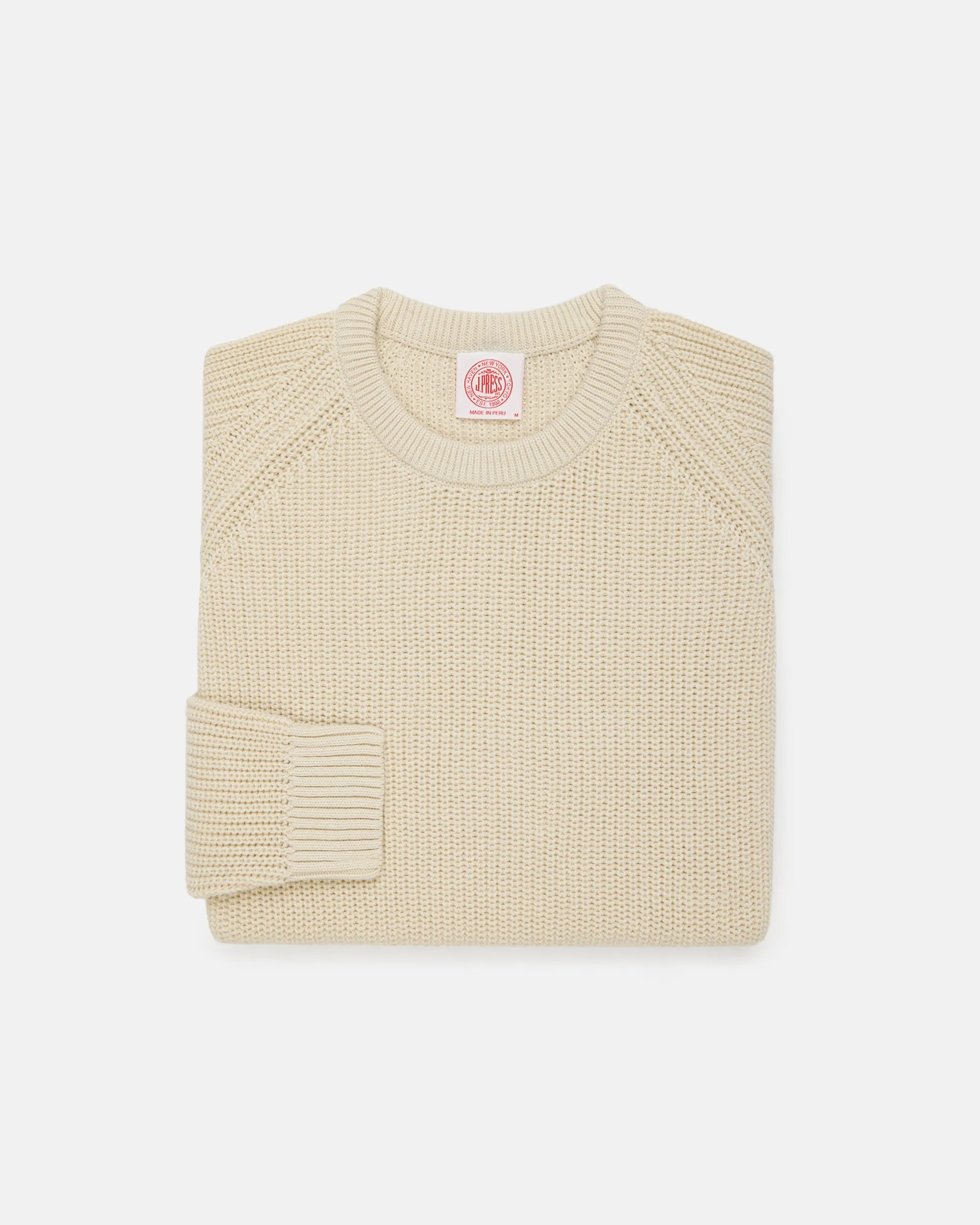 Natural Shaker Knit Cotton Crew Neck Sweater - Trim Fit sold by J. Press