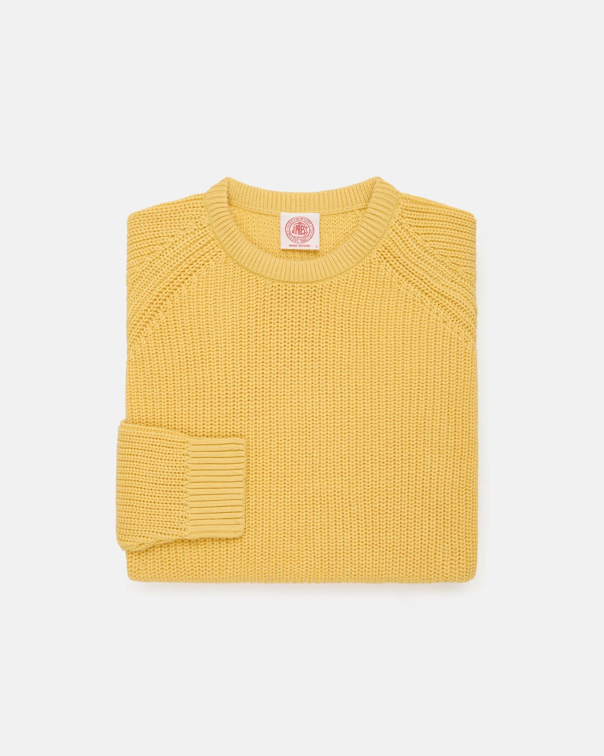 Yellow Shaker Knit Cotton Crew Neck Sweater - Trim Fit sold by J. Press