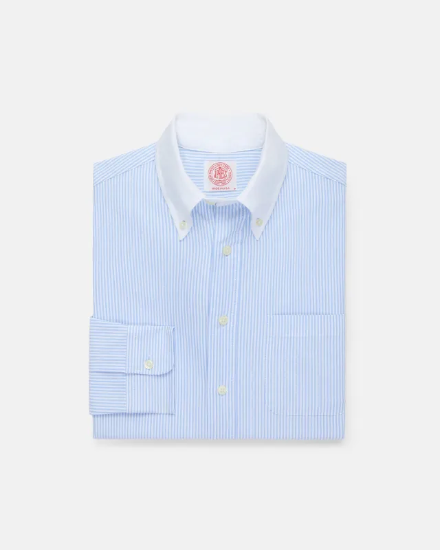 Made-in-USA Blue Stripe Contrast Collar Oxford Cloth Sport Shirt - Regular Fit made by J. Press