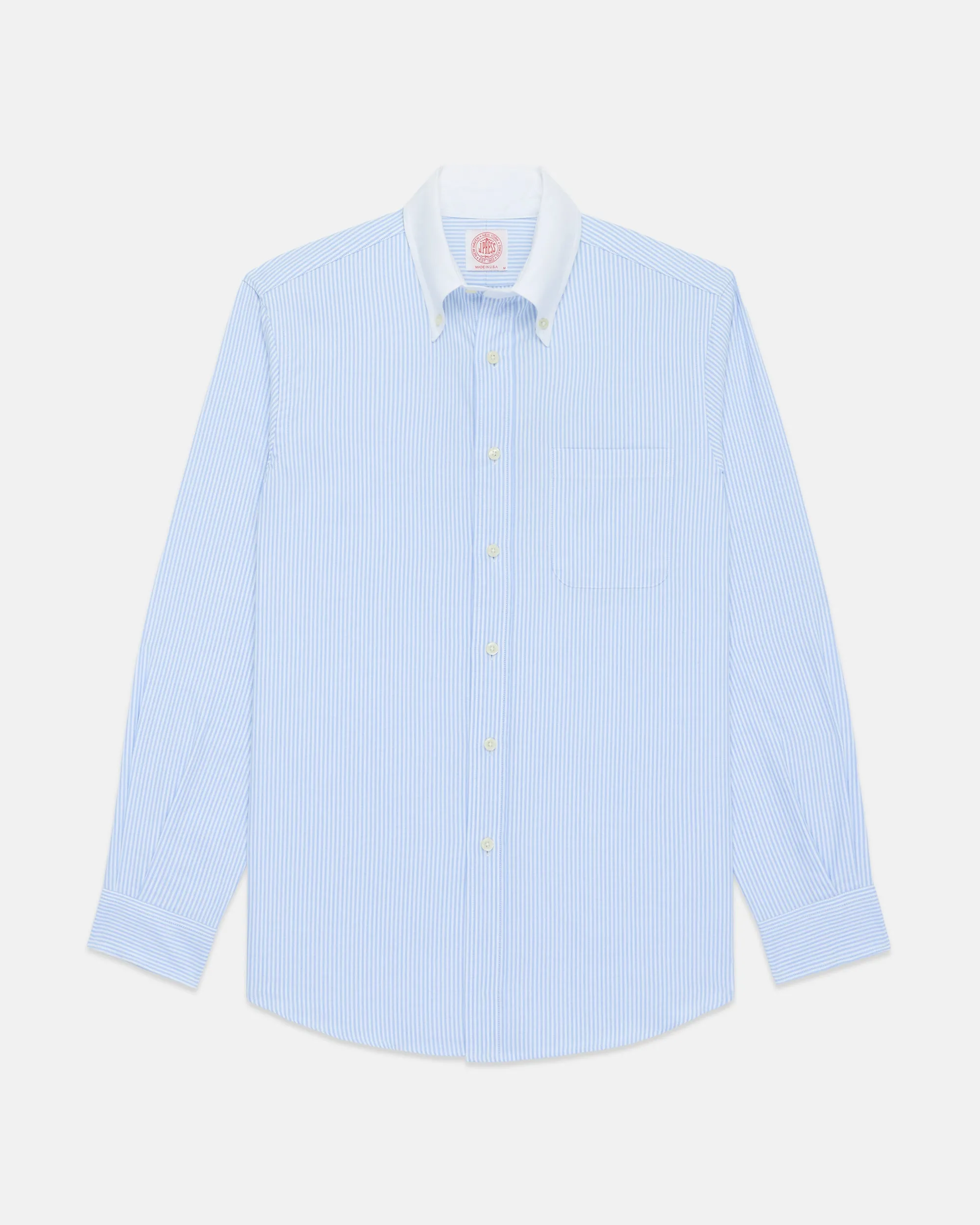 Made-in-USA Blue Stripe Contrast Collar Oxford Cloth Sport Shirt - Regular Fit sold by J. Press product image thumbnail 2