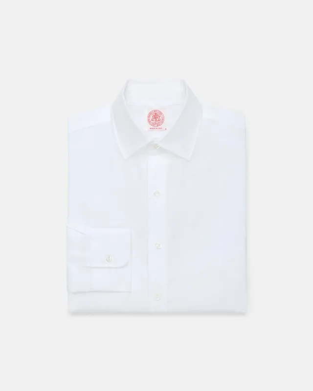 Made-in-USA Thomas Mason White Spread Collar Linen Shirt - Classic Fit sold by J. Press