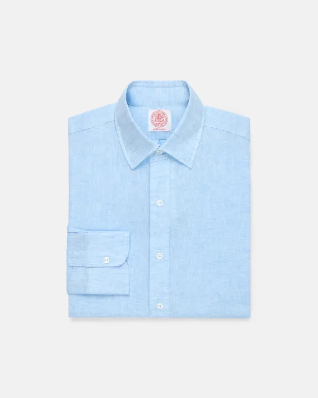 Made-in-USA Thomas Mason Light Blue Spread Collar Linen Shirt - Classic Fit sold by J. Press