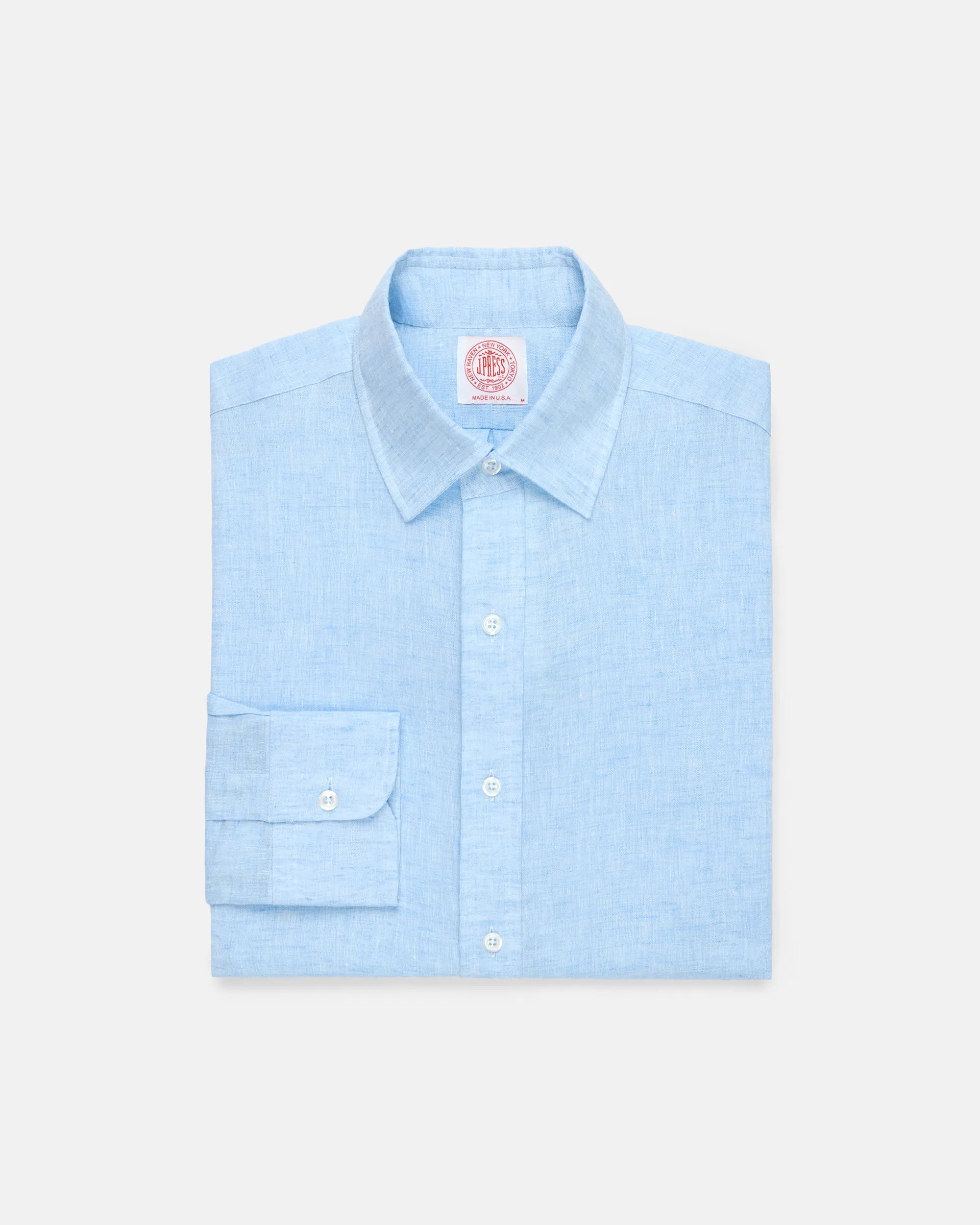 Made-in-USA Thomas Mason Light Blue Spread Collar Linen Shirt - Classic Fit sold by J. Press