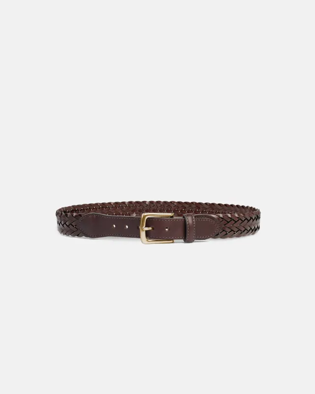Made-in-USA Brown Braided Leather Belt with Brass Buckle sold by J. Press