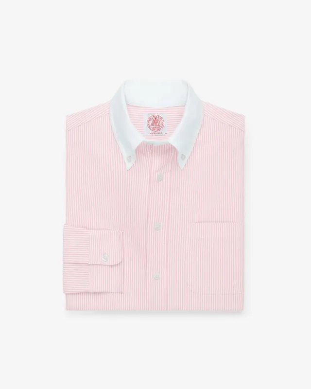 Made-in-USA Pink Stripe Contrast Collar Oxford Cloth Sport Shirt - Regular Fit sold by J. Press