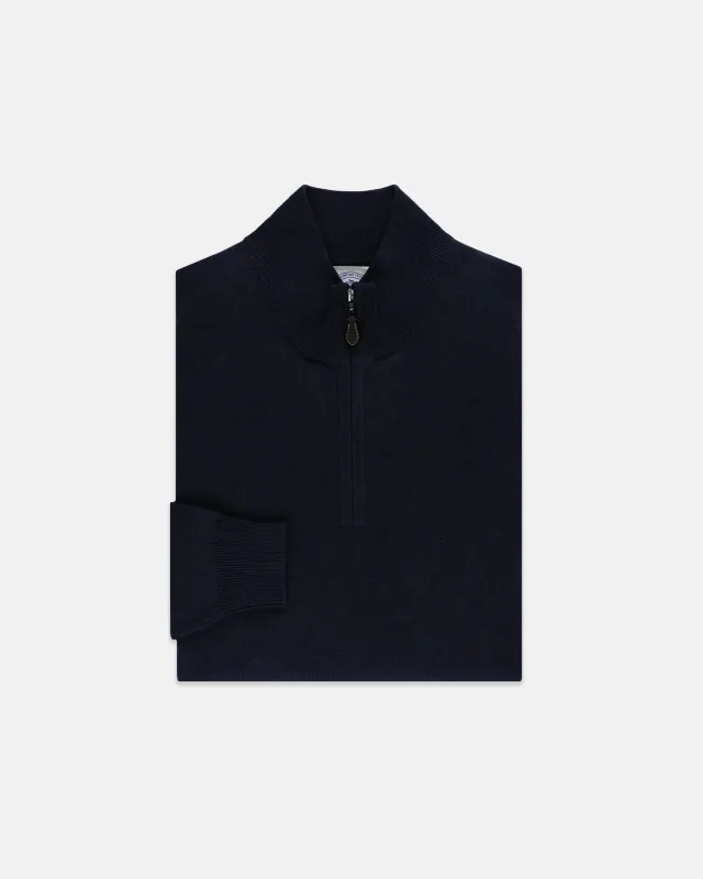 Navy Cotton-Cashmere Quarter-Zip Sweater sold by J. Press