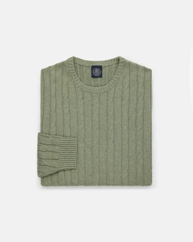 Olive Cotton-Cashmere Cable Crewneck Sweater - Trim Fit sold by J. Press