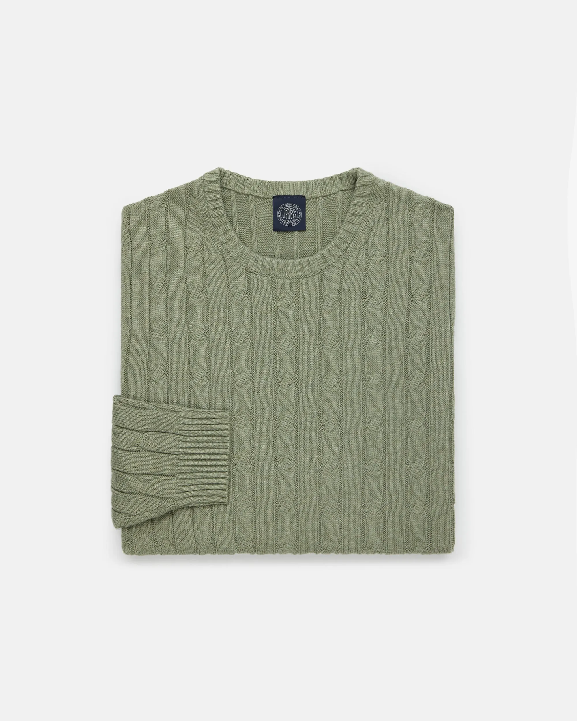 Olive Cotton-Cashmere Cable Crewneck Sweater - Trim Fit sold by J. Press