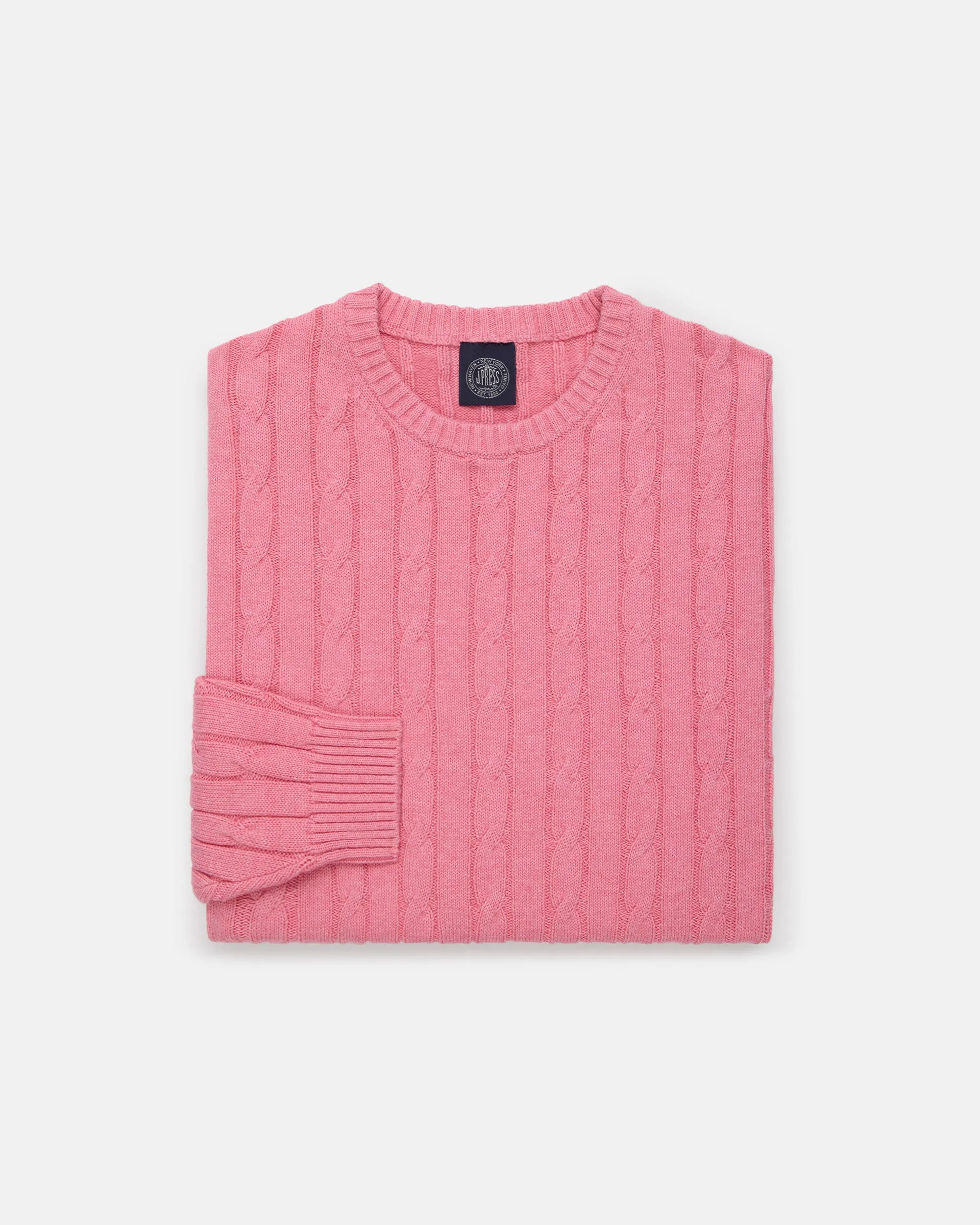 Pink Cotton-Cashmere Cable Crewneck Sweater - Trim Fit sold by J. Press