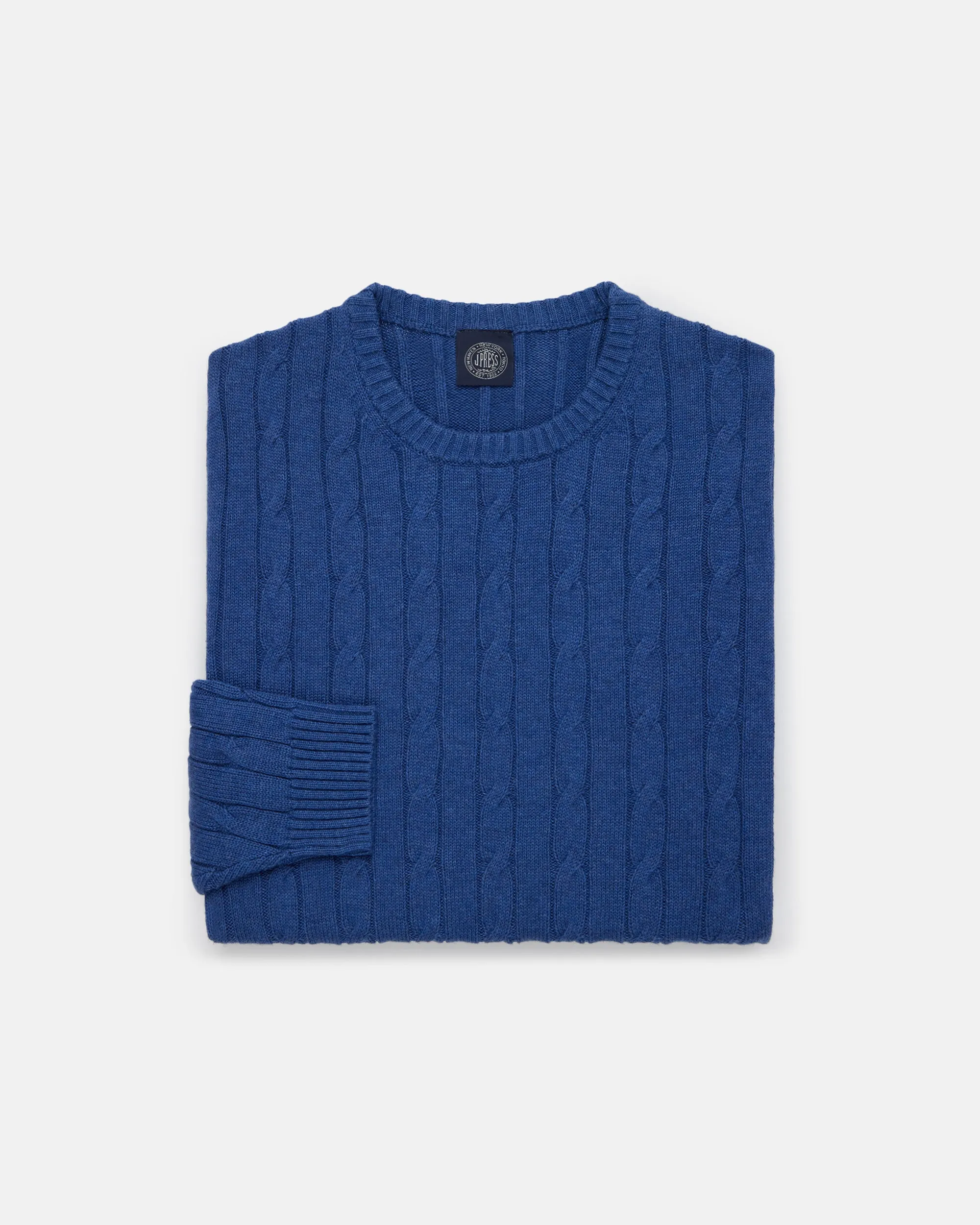 Indigo Cotton-Cashmere Cable Crewneck Sweater - Trim Fit sold by J. Press
