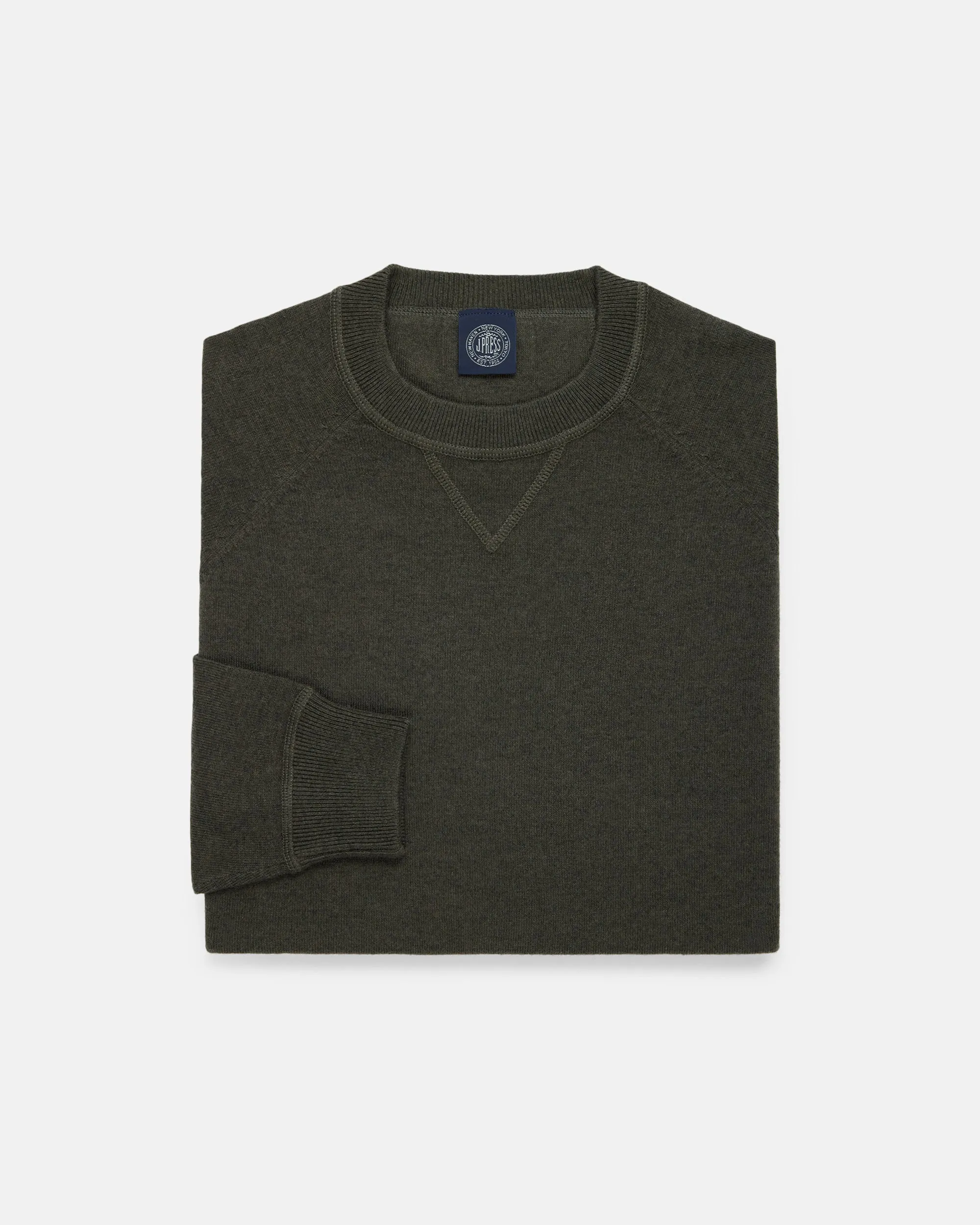 Green Cotton-Wool Crewneck Sweatshirt - Trim Fit sold by J. Press