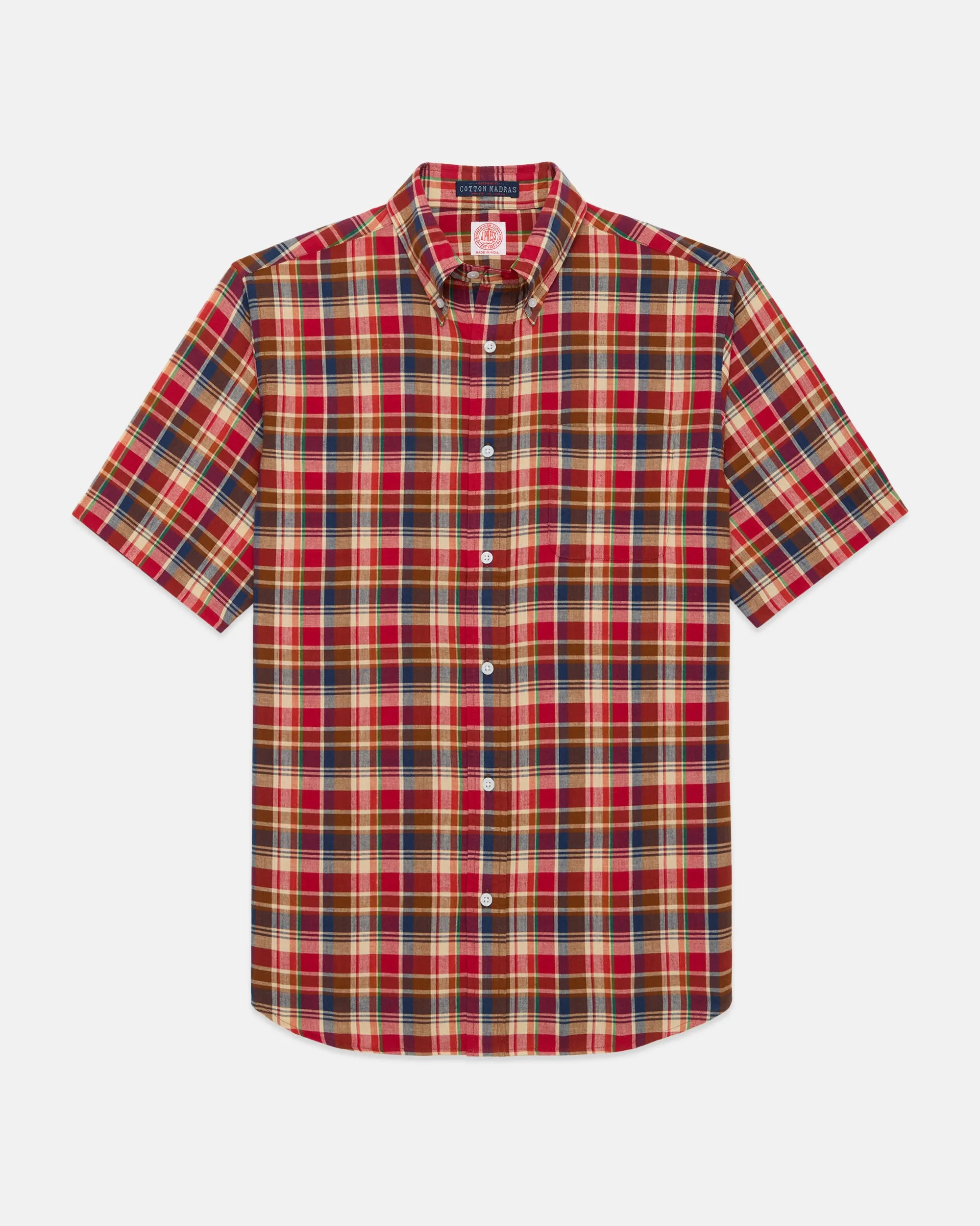Red, Navy & Tan Madras Button Down Short Sleeve Shirt - Classic Fit sold by J. Press product image thumbnail 2