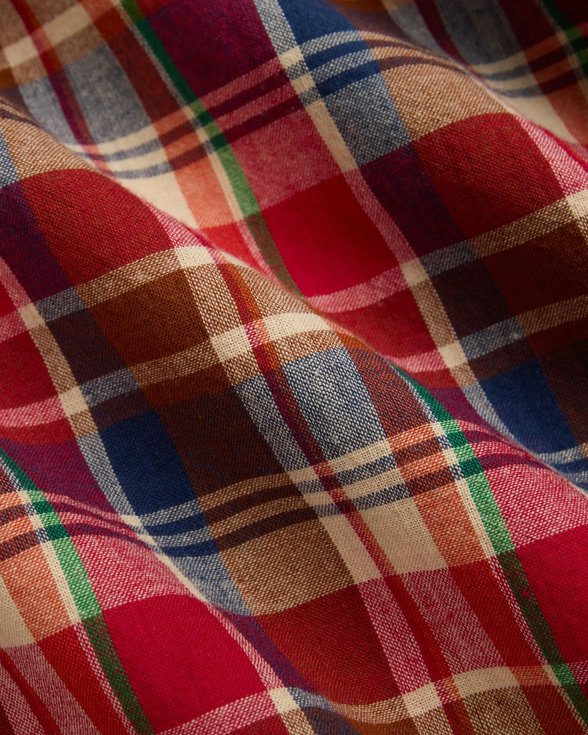 Red, Navy & Tan Madras Button Down Short Sleeve Shirt - Classic Fit sold by J. Press product image thumbnail 3