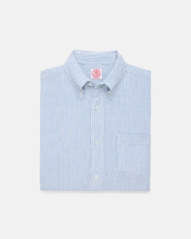 Blue & White Seersucker Short Sleeve Shirt - Classic Fit made by J. Press