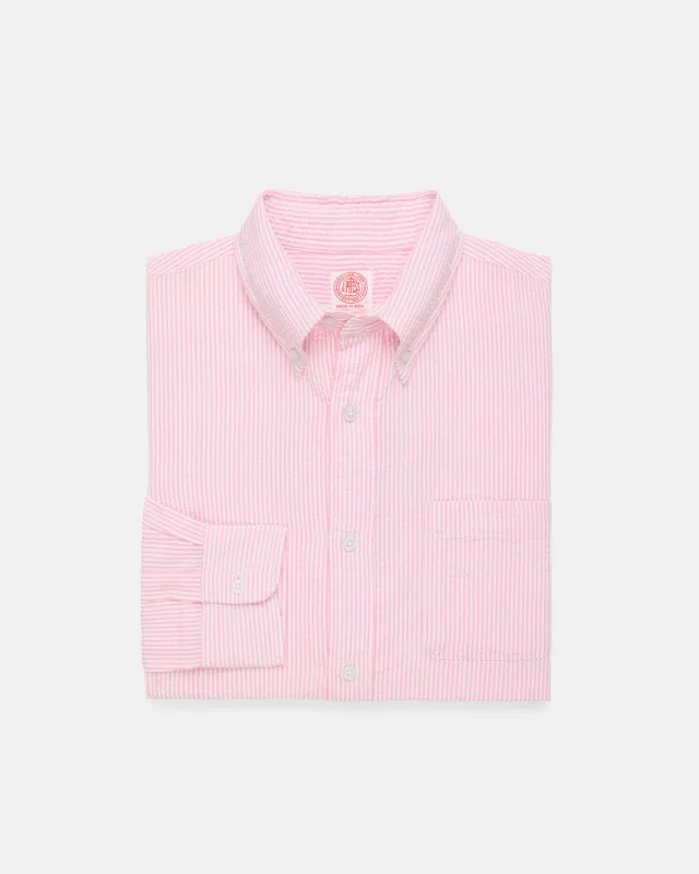 Pink & White Stripe Seersucker Sport Shirt sold by J. Press