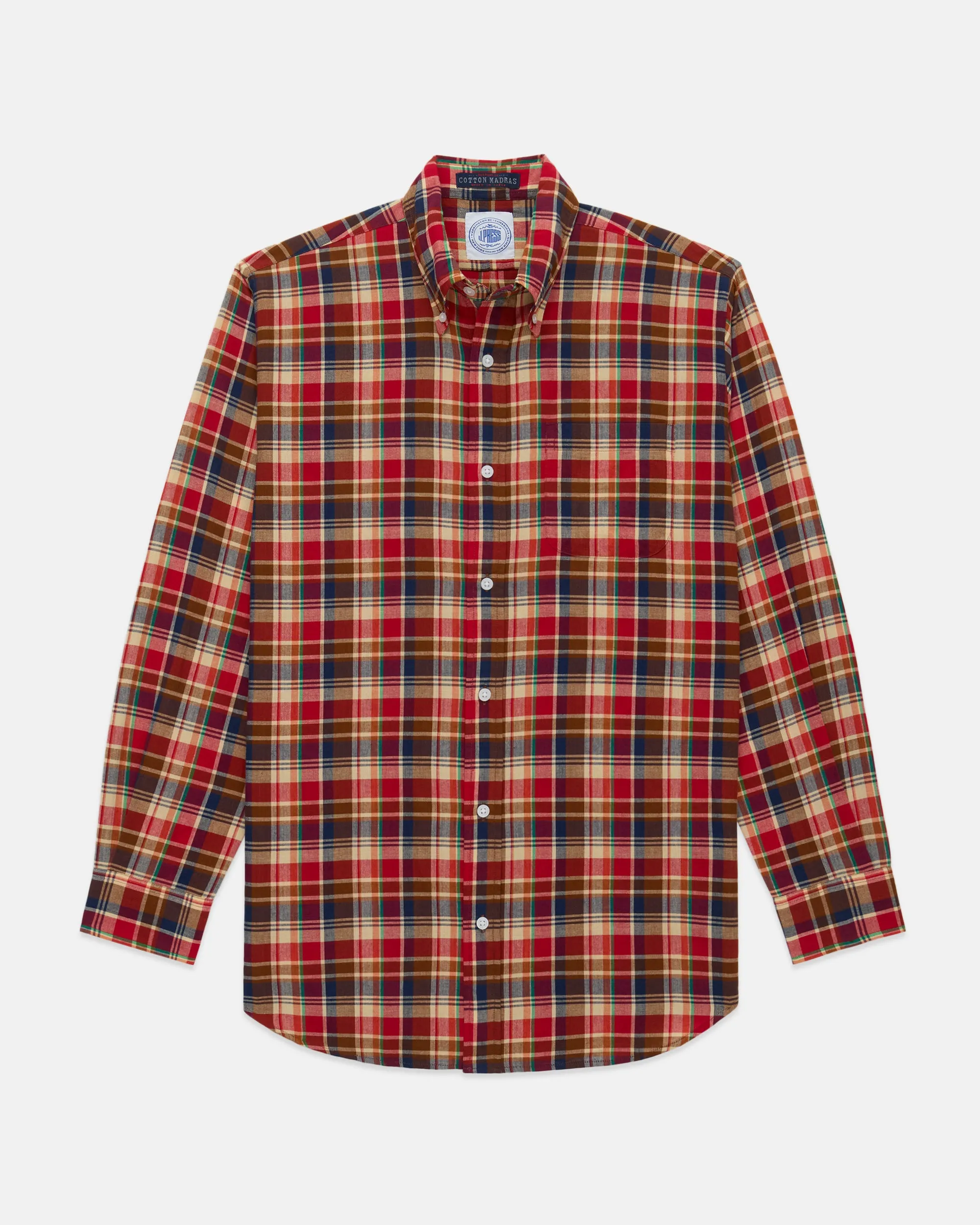 Red, Navy & Tan Madras Button Down Sport Shirt sold by J. Press product image thumbnail 2