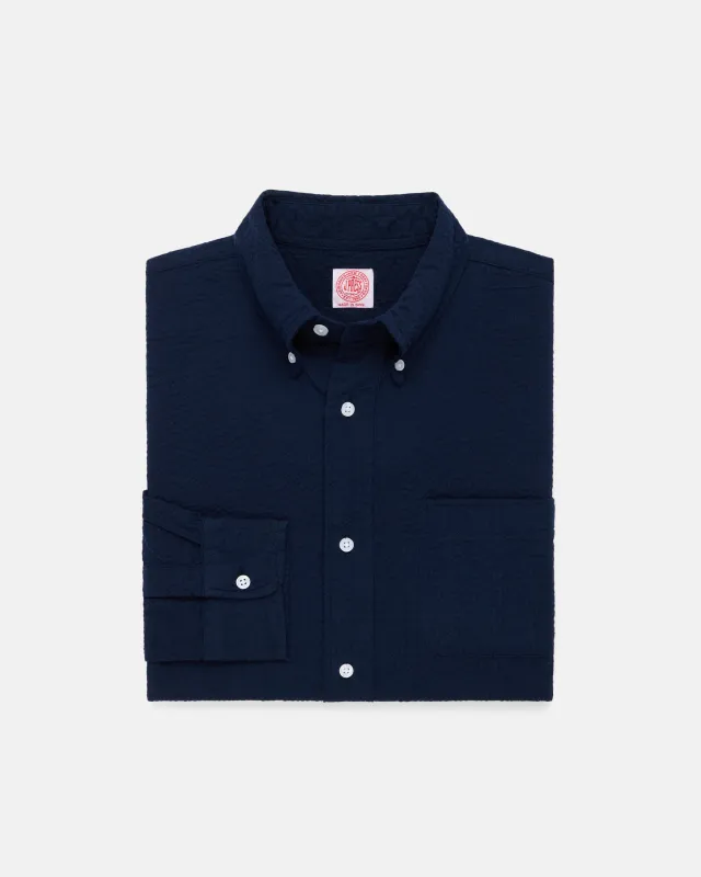 Navy Seersucker Sport Shirt - Classic Fit made by J. Press