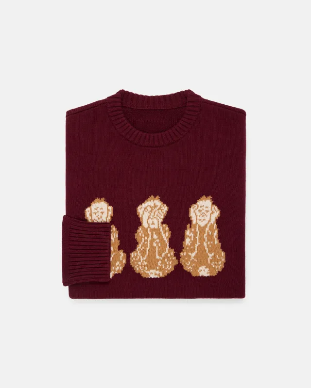 3 Monkeys Intarsia Knit Cotton Sweater made by J. Press