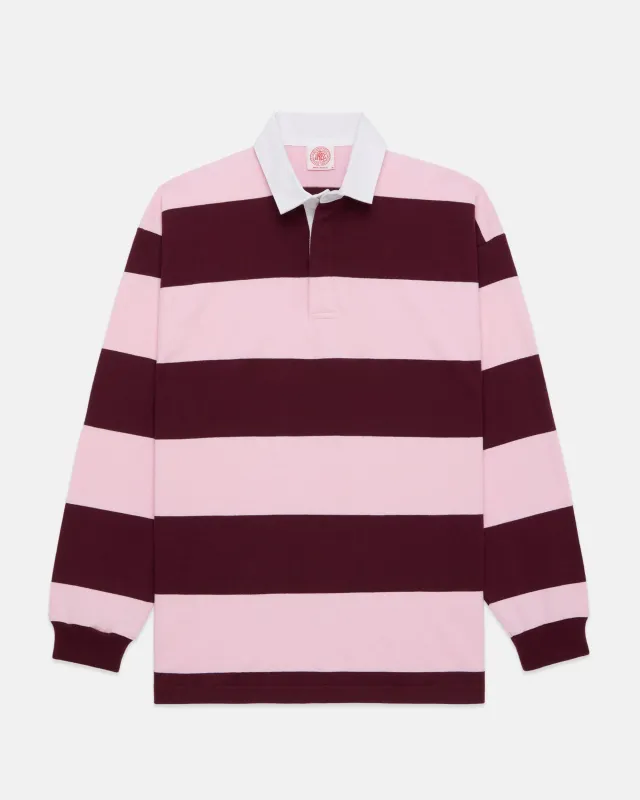 Made-in-USA Pink Guard Stripe Cotton Rugby sold by J. Press