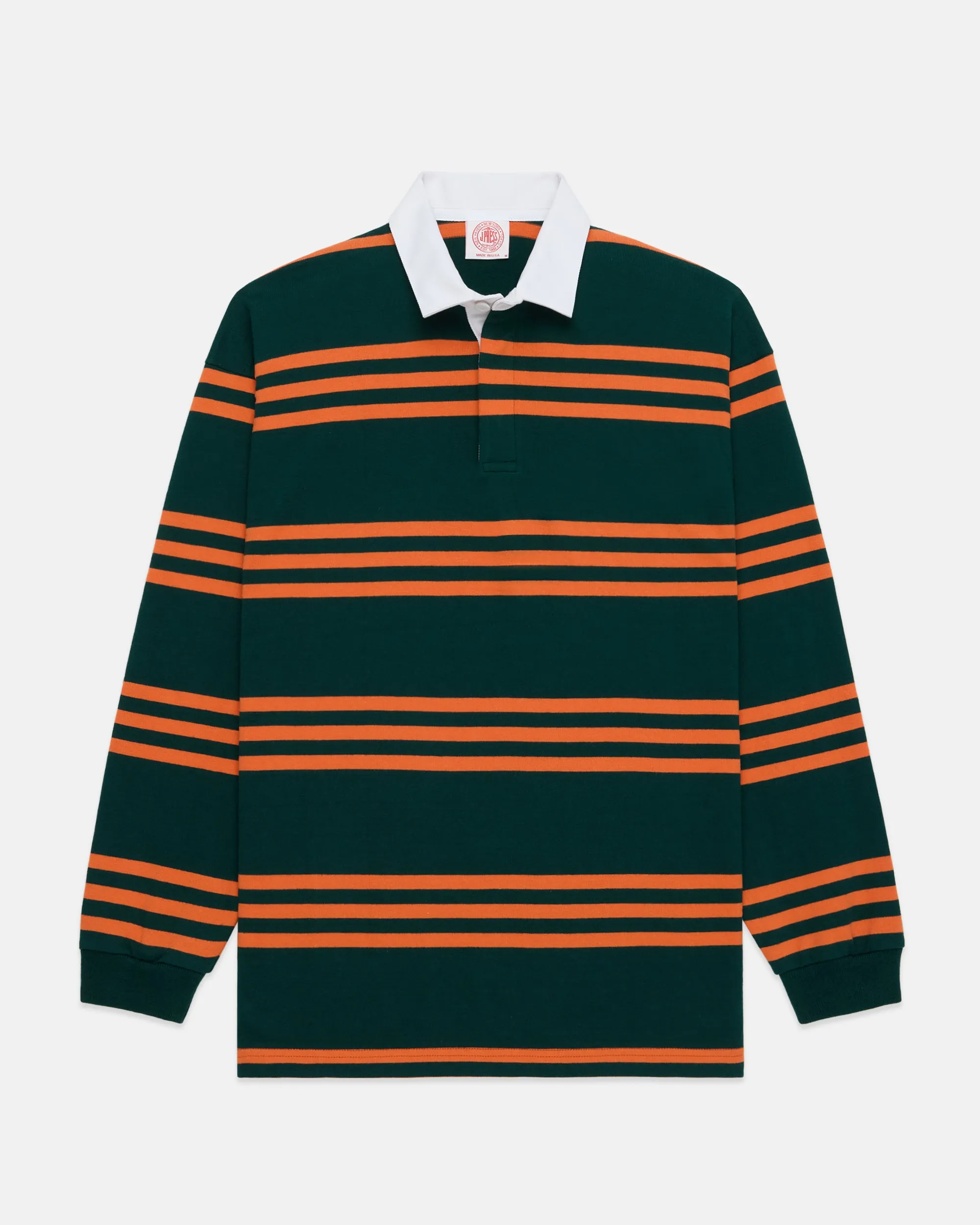 Made-in-USA Green Triple Stripe Cotton Rugby sold by J. Press