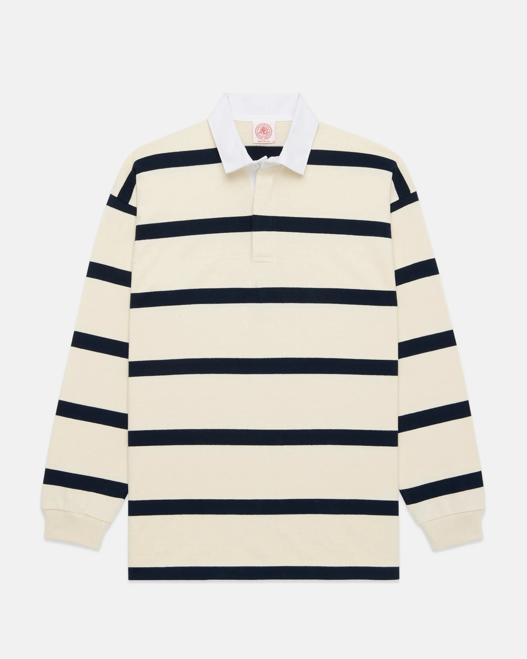 Made-in-USA Natural Bar Stripe Cotton Rugby sold by J. Press