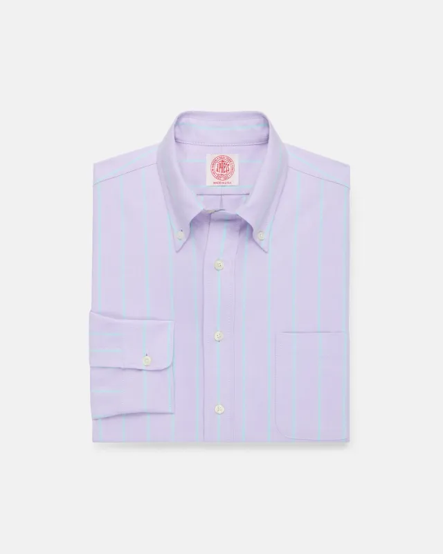Made-in-USA Purple with Green Stripe Oxford Cloth Sport Shirt - Classic Fit sold by J. Press
