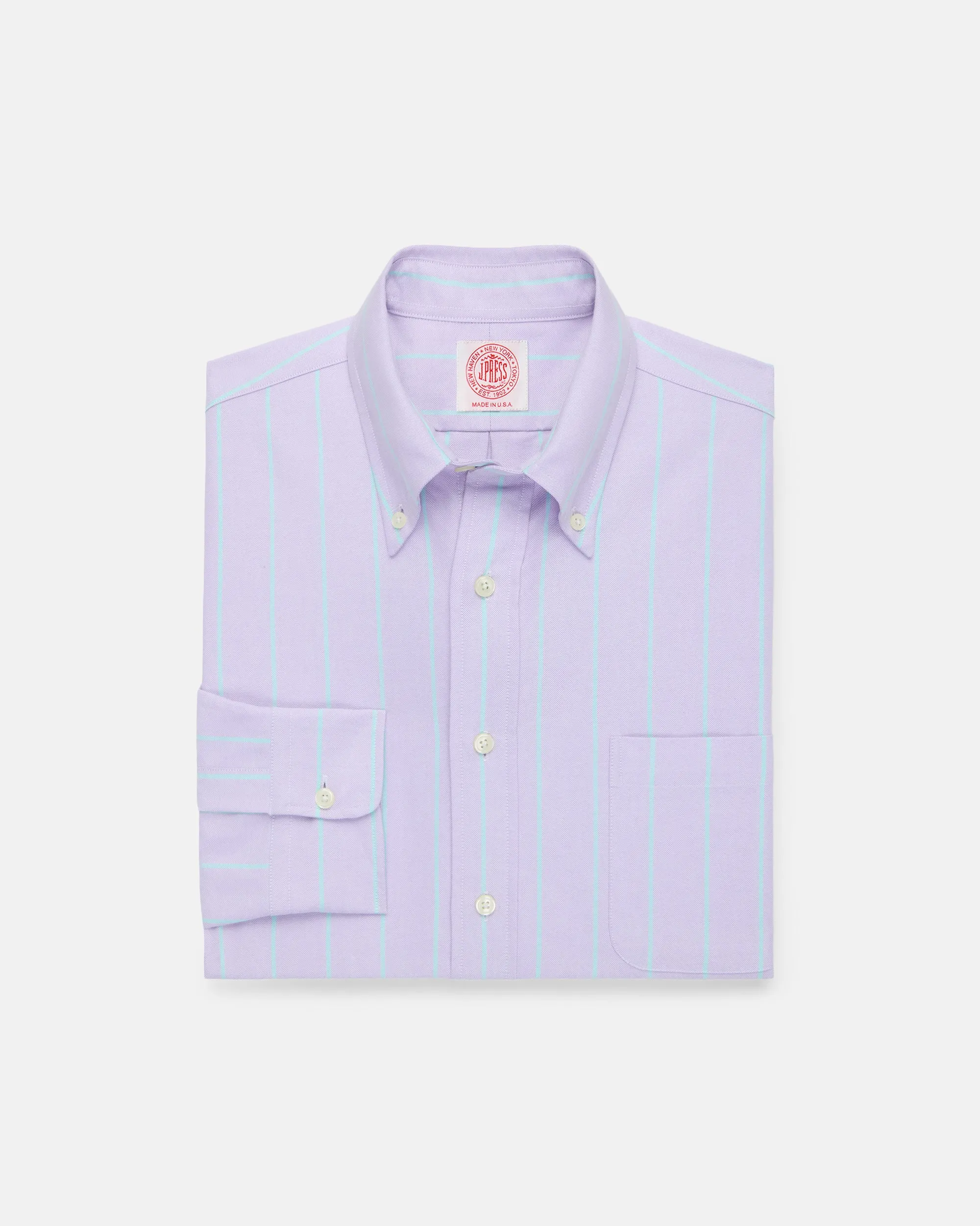Made-in-USA Purple with Green Stripe Oxford Cloth Sport Shirt - Classic Fit sold by J. Press