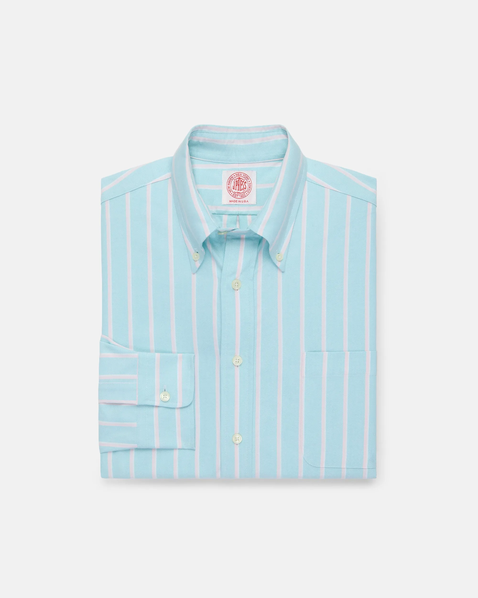 Made-in-USA Teal & Pink Stripe Oxford Cloth Sport Shirt - Classic Fit sold by J. Press