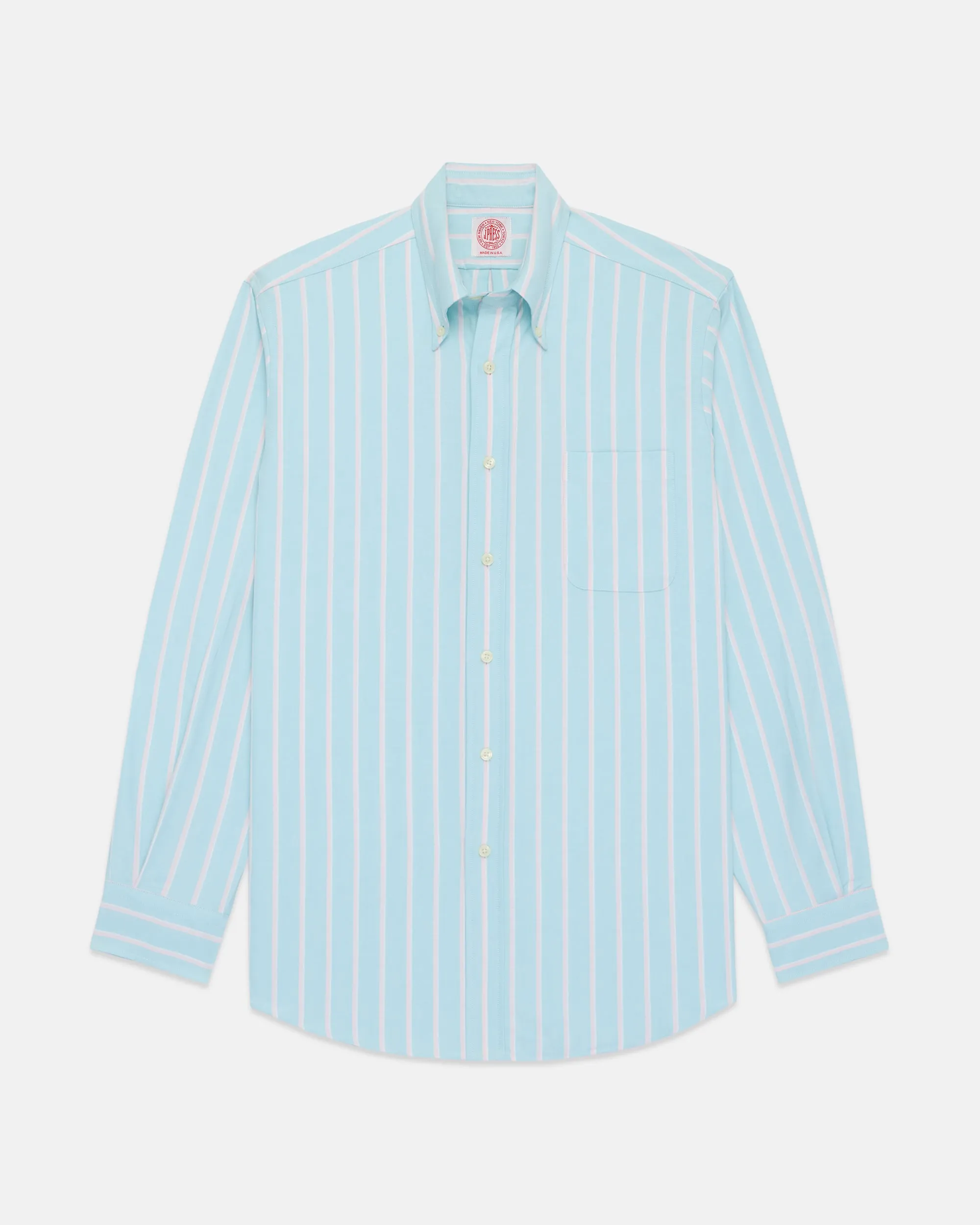 Made-in-USA Teal & Pink Stripe Oxford Cloth Sport Shirt - Classic Fit sold by J. Press product image thumbnail 2