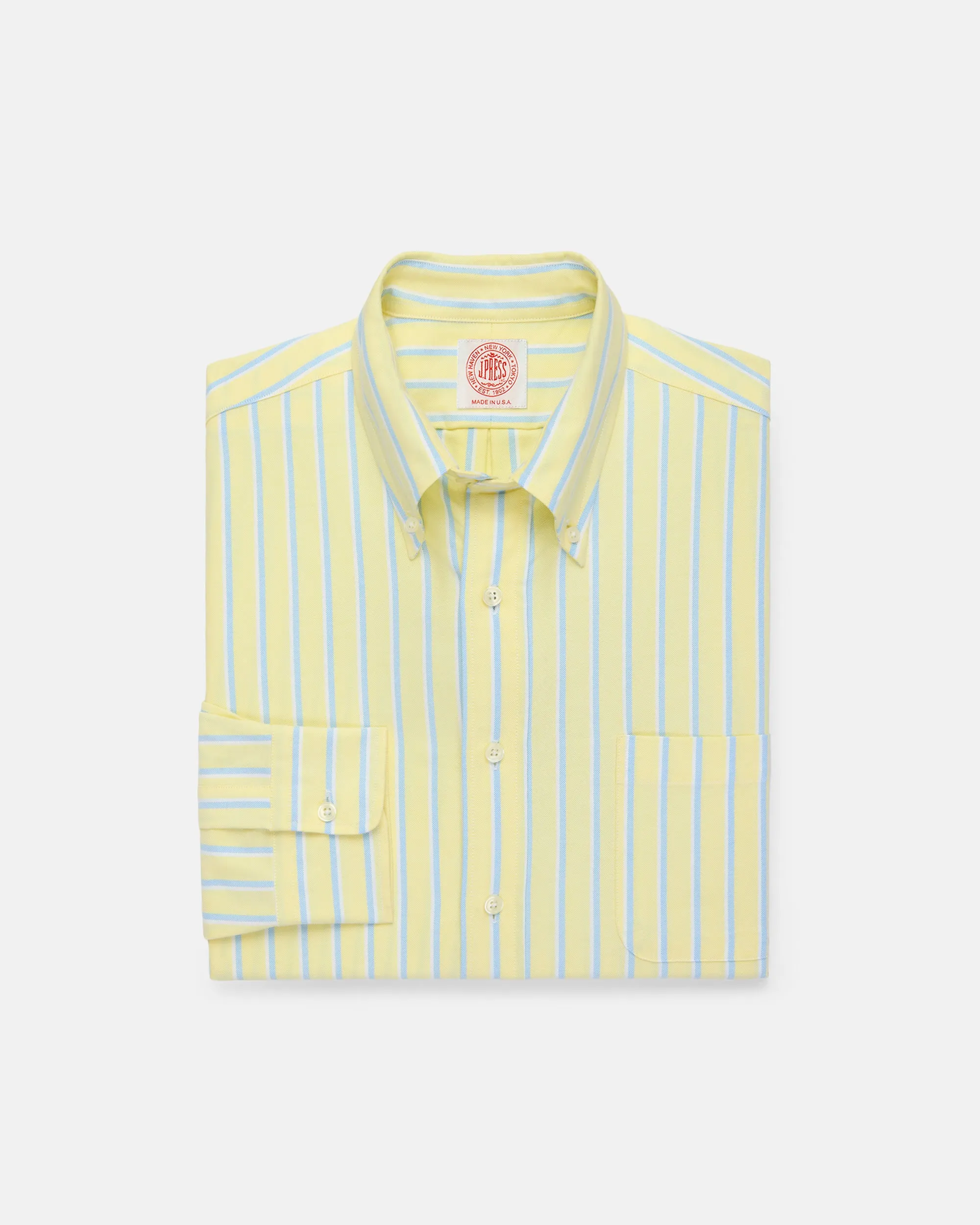 Made-in-USA Yellow, Blue & White Stripe Oxford Cloth Sport Shirt - Classic Fit sold by J. Press